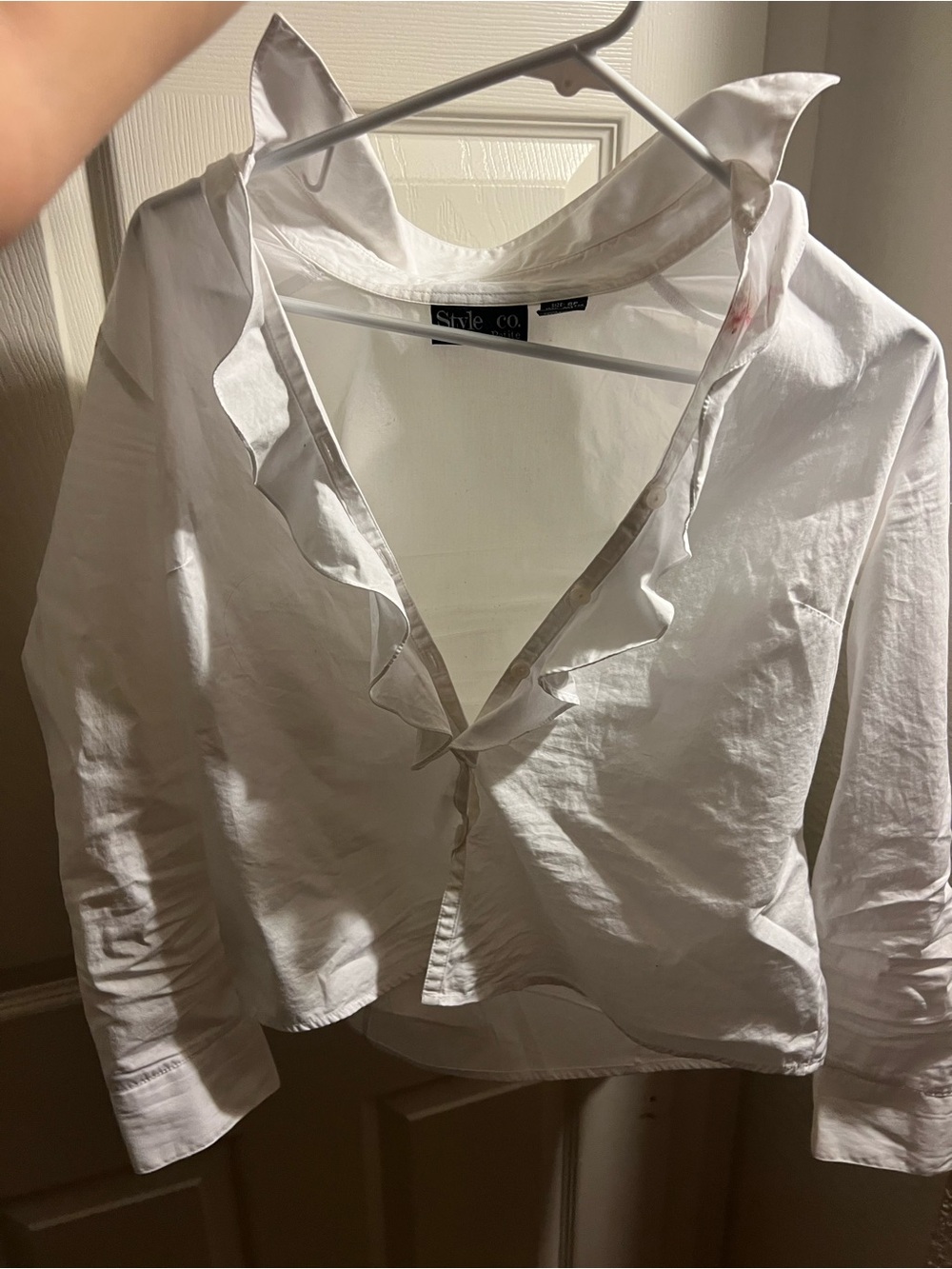 Style & Co. White Ruffle V-Neck Button-Front Shirt